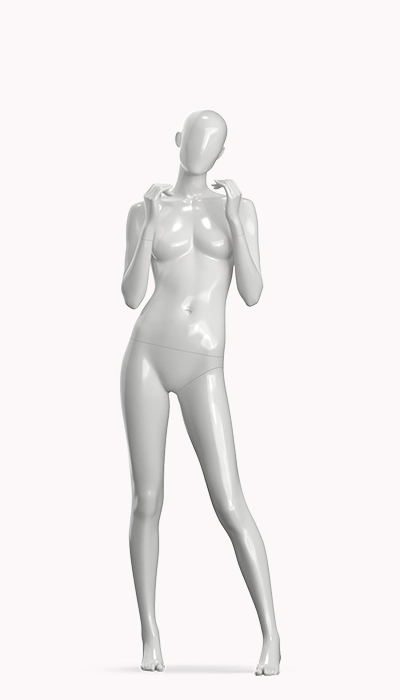 Blend pose of a female mannequin that can hold her hood