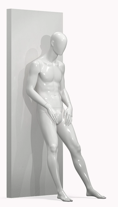 Blend pose of a male mannequin leaning agains a wall