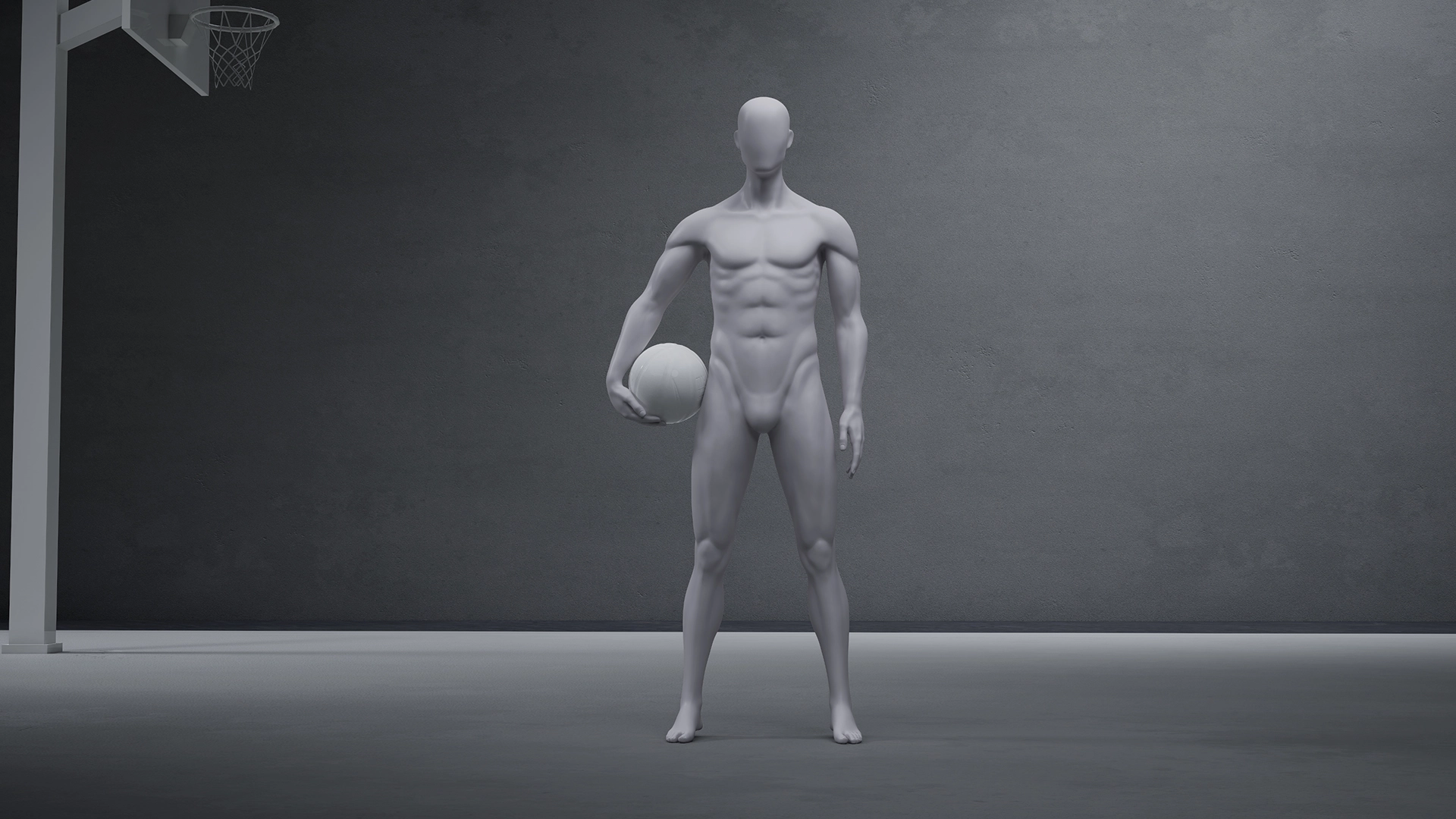 a male sport mannequin holding a basketball