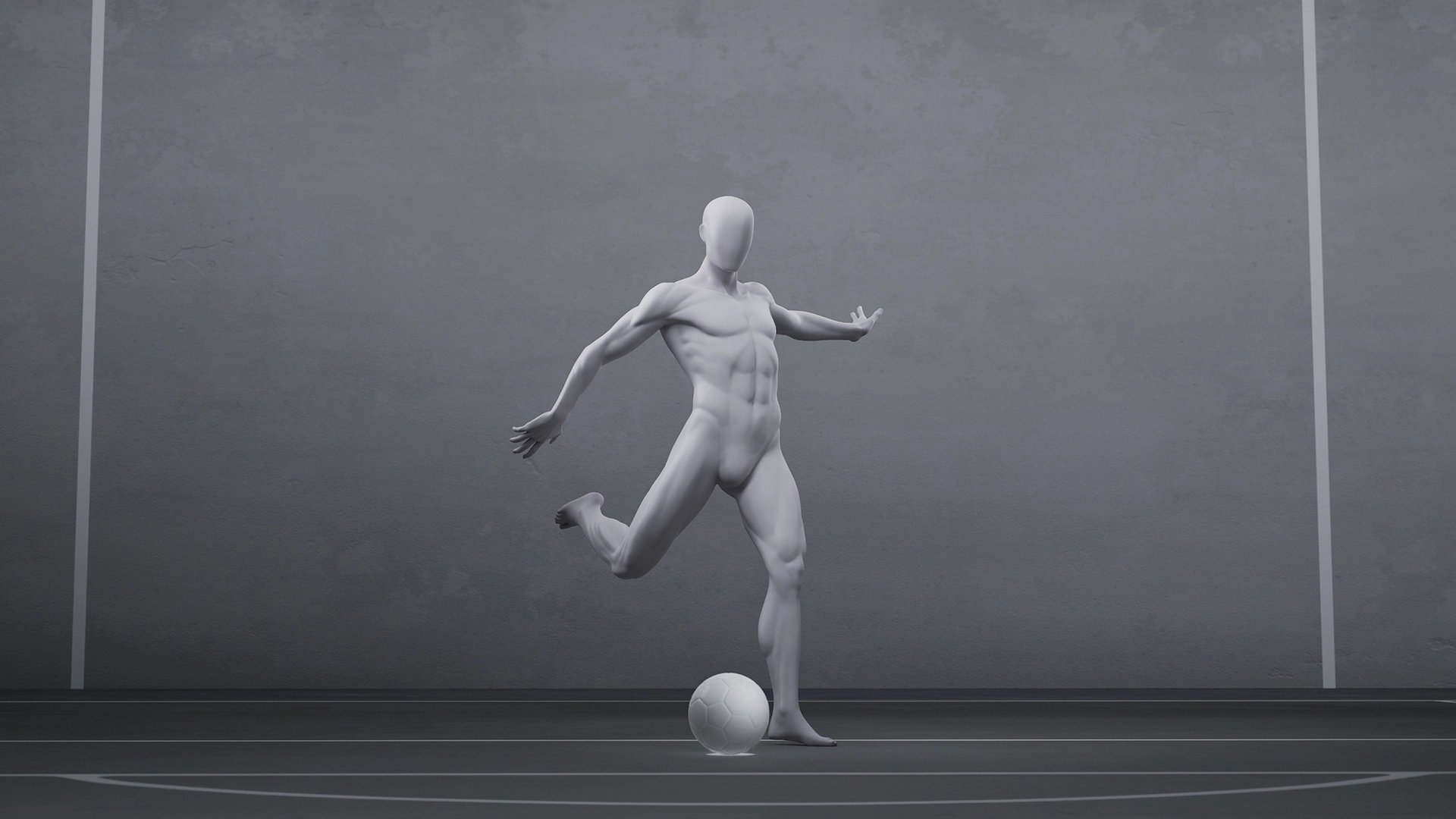 a male sport mannequin in a football shooting pose