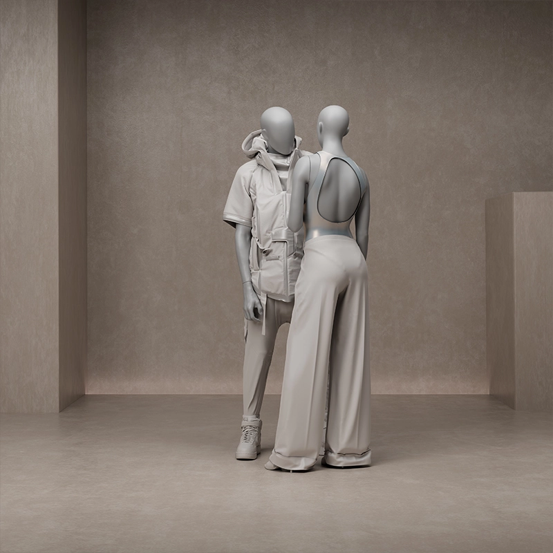 abstract dressed pair of female and male mannequins from the untitled collection