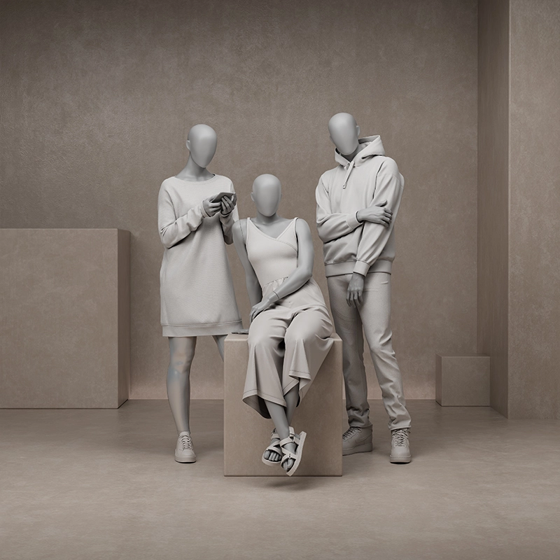 abstract dressed group of female and male mannequins from the untitled collection