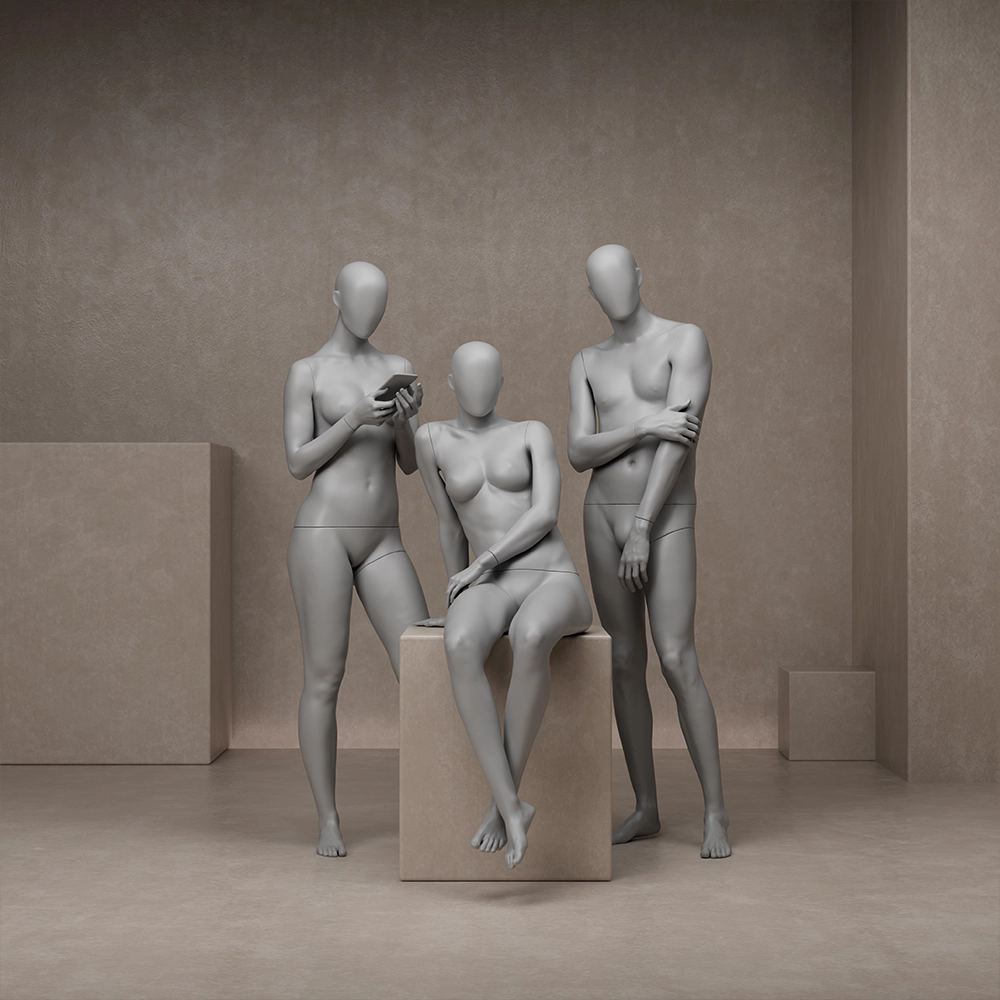 abstract undressed group of female and male mannequins from the untitled collection