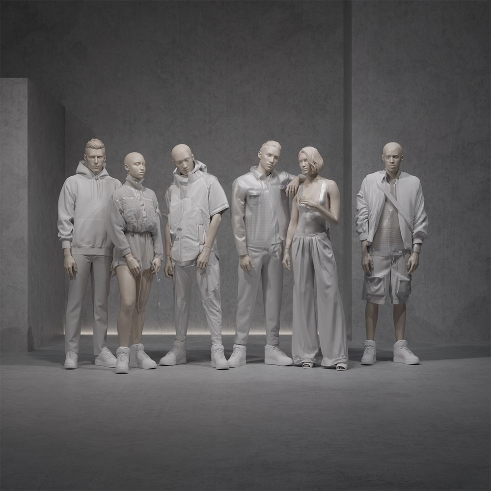realistic dressed group of female and male mannequins from the untitled collection