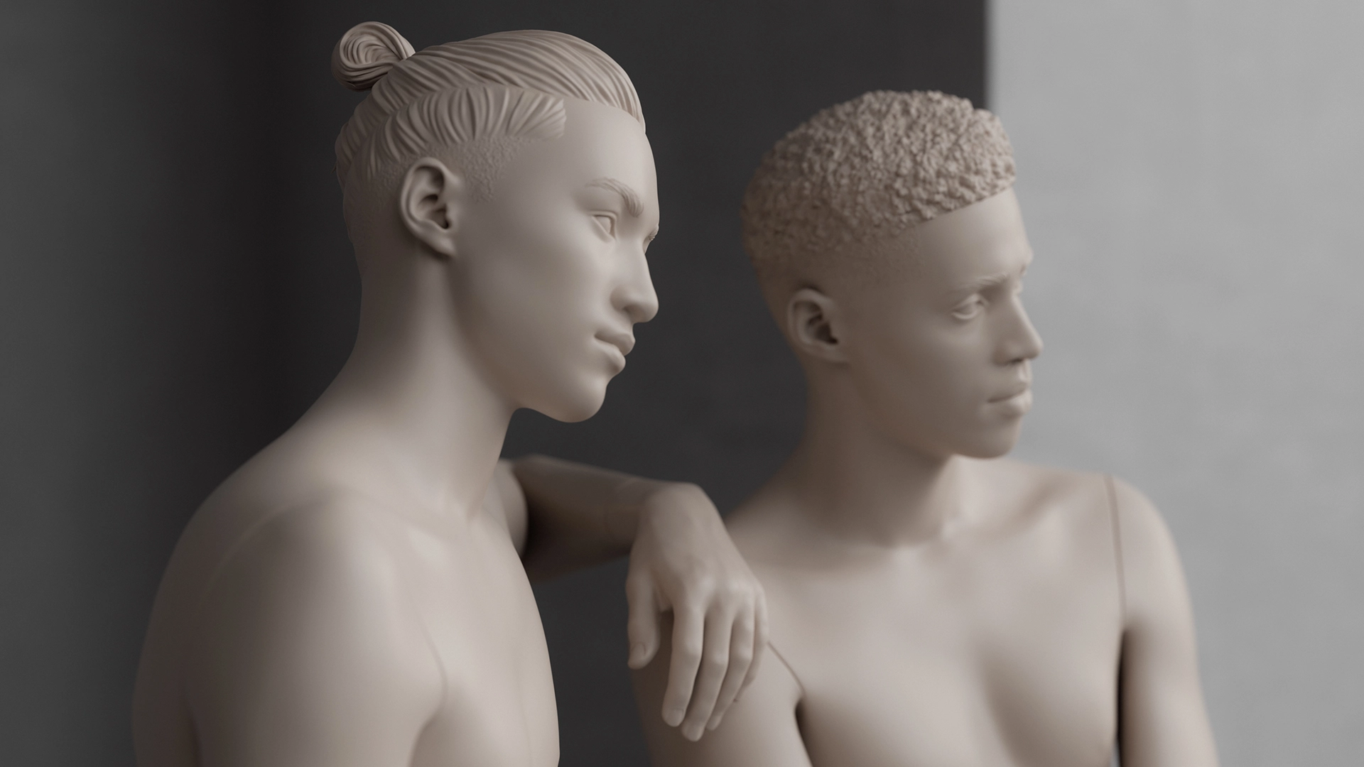 closeup of realistic undressed male mannequins from the untitled collection