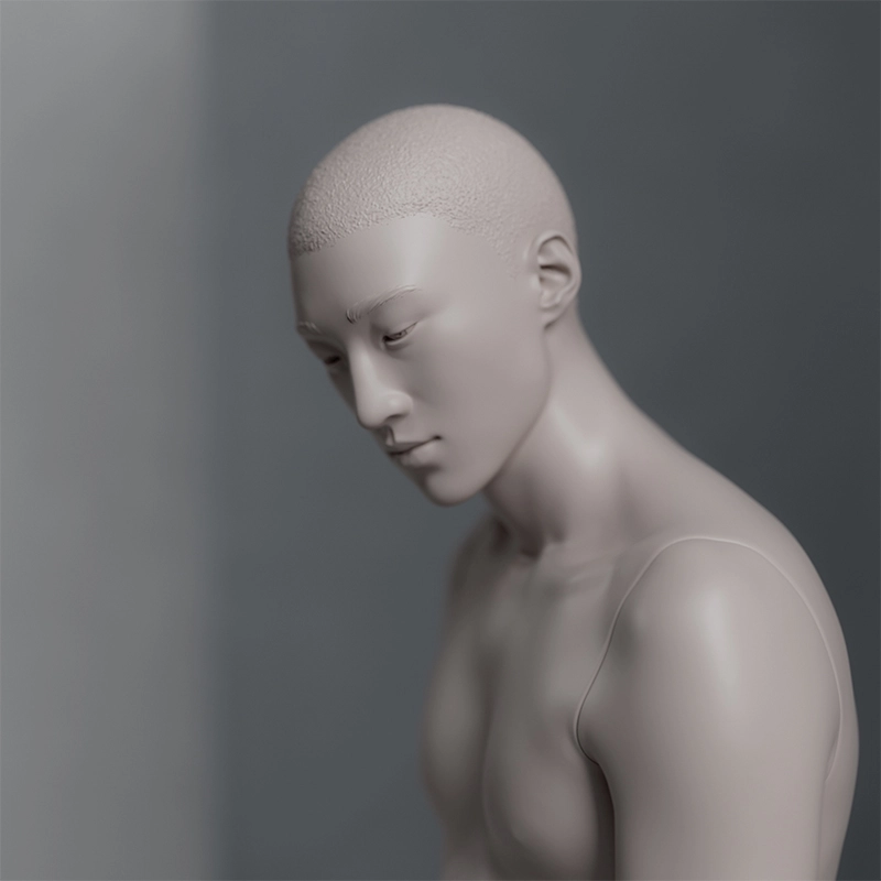 closeup of realistic undressed male mannequin from the untitled collection