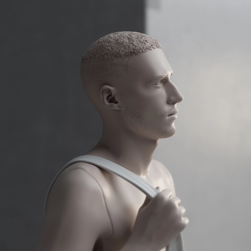closeup of realistic undressed male mannequin from the untitled collection